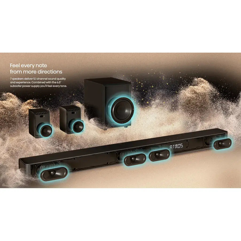 Hisense AX5100G | 5.1ch Soundbar Experience immersive sound with the Hisense AX5100G Soundbar. Features 340W power, 6.5" subwoofer, Bluetooth 5.0, and Dolby Atmos for unparalleled audio. R 4159.00 Hisense