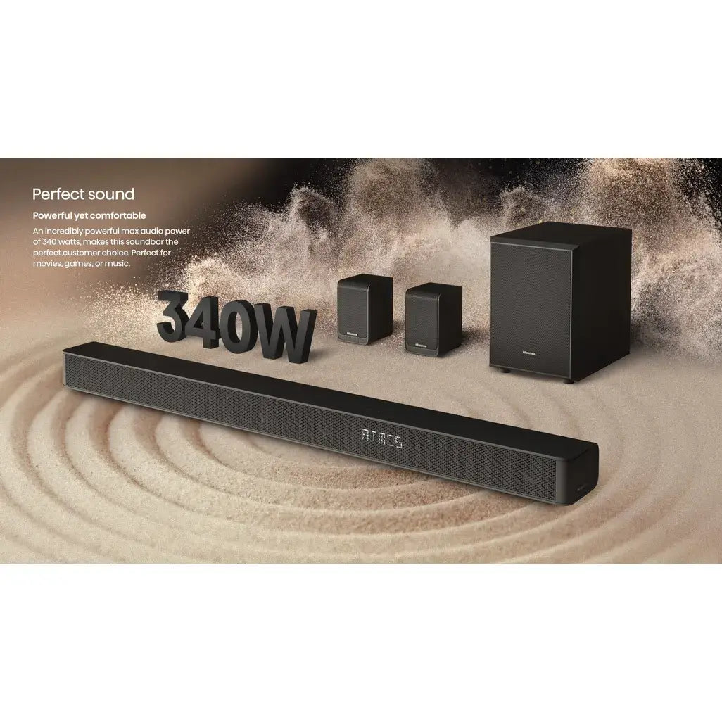 Hisense AX5100G | 5.1ch Soundbar Experience immersive sound with the Hisense AX5100G Soundbar. Features 340W power, 6.5" subwoofer, Bluetooth 5.0, and Dolby Atmos for unparalleled audio. R 4159.00 Hisense