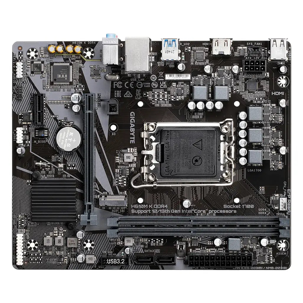 Gigabyte H610M K DDR4 Motherboard - PCIe 4.0* Design, Gen3 x4 M.2, GbE LAN, Anti-Sulfur Resistor, Smart Fan 6 Supports Intel® Core™ 14th/ 13th /12th processors R 1499.00Gigabyte