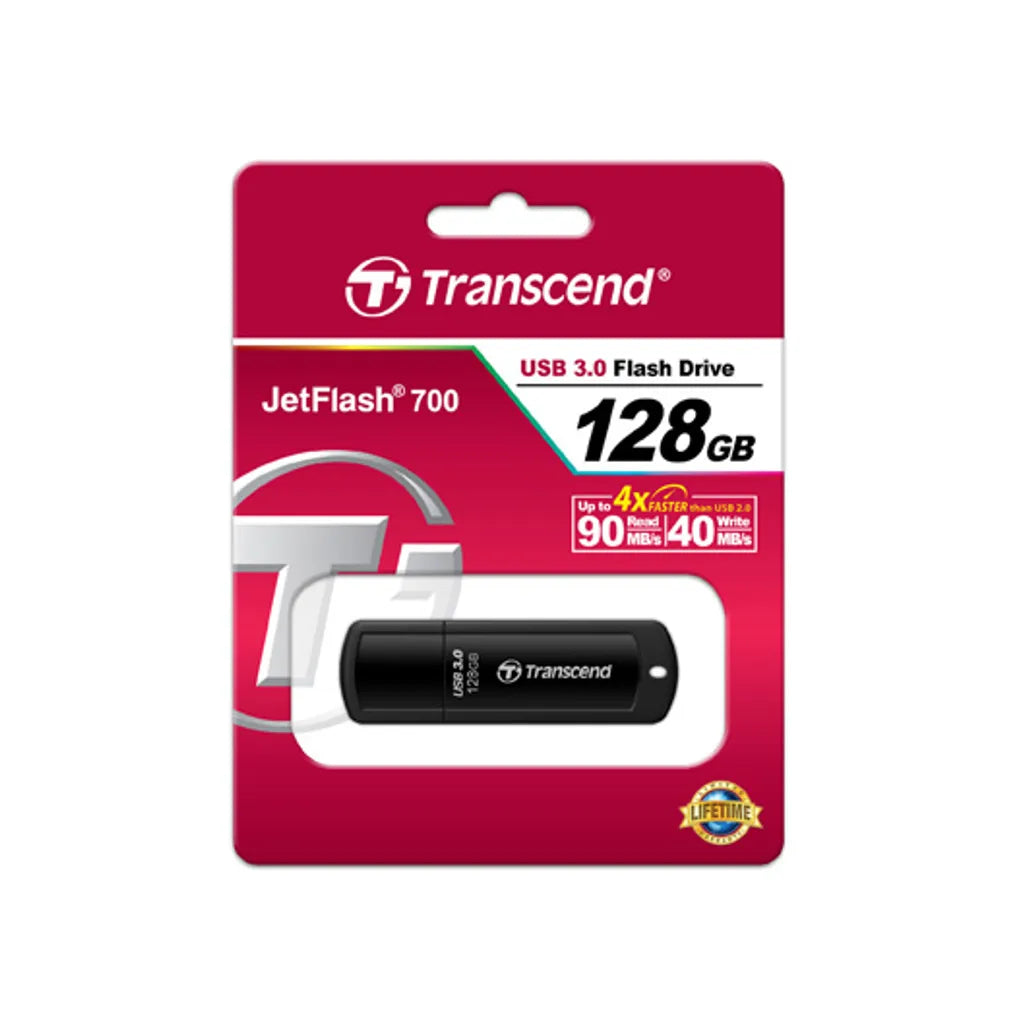 Transcend JetFlash 700, 128 GB, USB Type-A, 3.2 Gen 1 (3.1 Gen 1), Cap, 8.5 g, Black