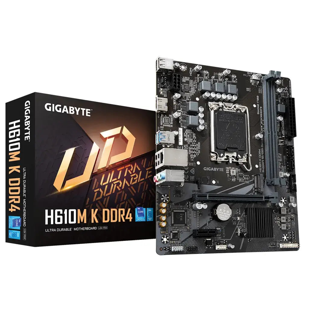 Gigabyte H610M K DDR4 Motherboard - PCIe 4.0* Design, Gen3 x4 M.2, GbE LAN, Anti-Sulfur Resistor, Smart Fan 6 Supports Intel® Core™ 14th/ 13th /12th processors R 1499.00Gigabyte