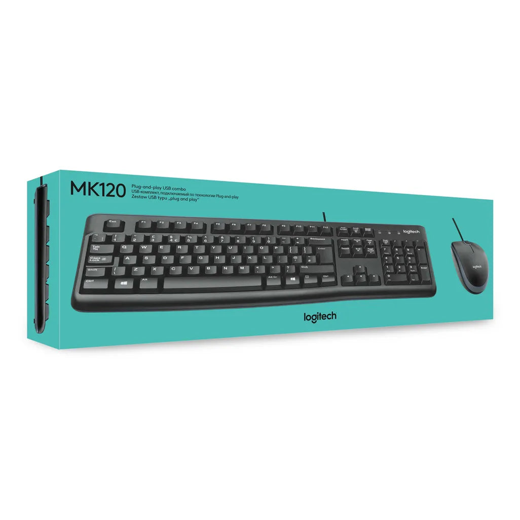 Logitech Desktop MK120, Full-size (100%), Wired, USB, QWERTY, Black, Mouse includedDiscover reliable simplicity with the Logitech MK120 Combo. Easy plug-and-play design with full-size keyboard and mouse via USB. Perfect for any setup.R 249.00Logitech