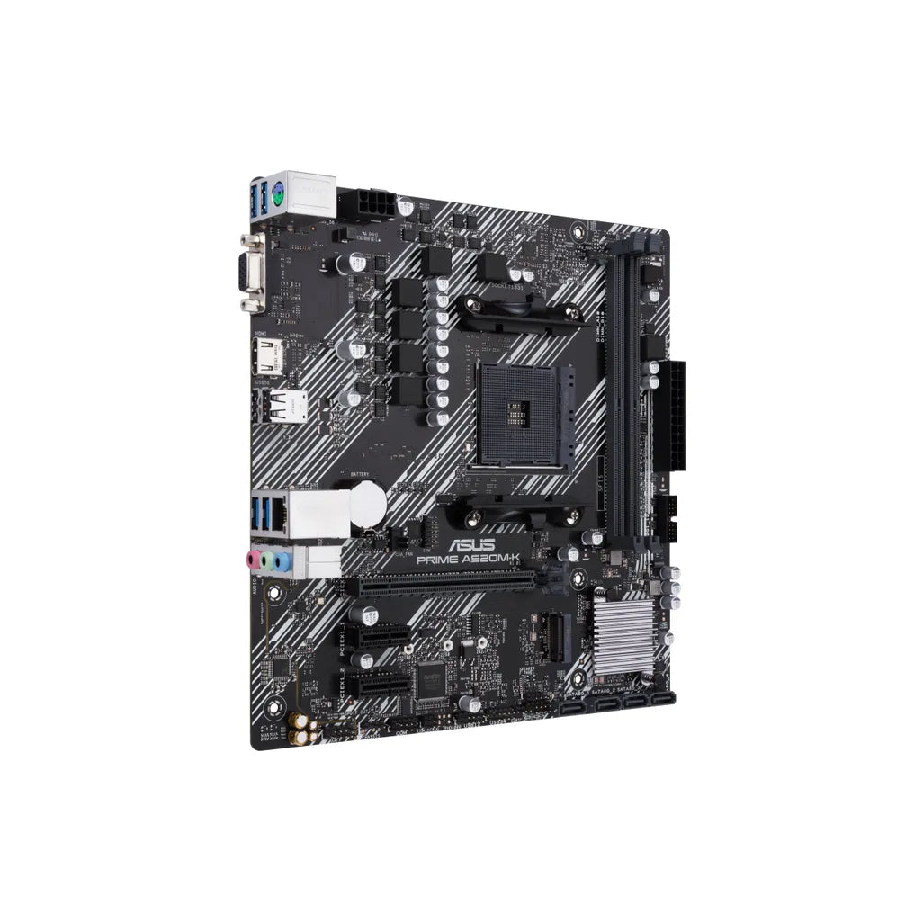 ASUS PRIME A520M-K AMD MainboardAMD A520 (Ryzen AM4) micro ATX motherboard with M.2 support, 1 Gb Ethernet, HDMI/D-Sub, SATA 6 Gbps, USB 3.2 Gen 1 Type-A AMD AMR 1299.00Asus