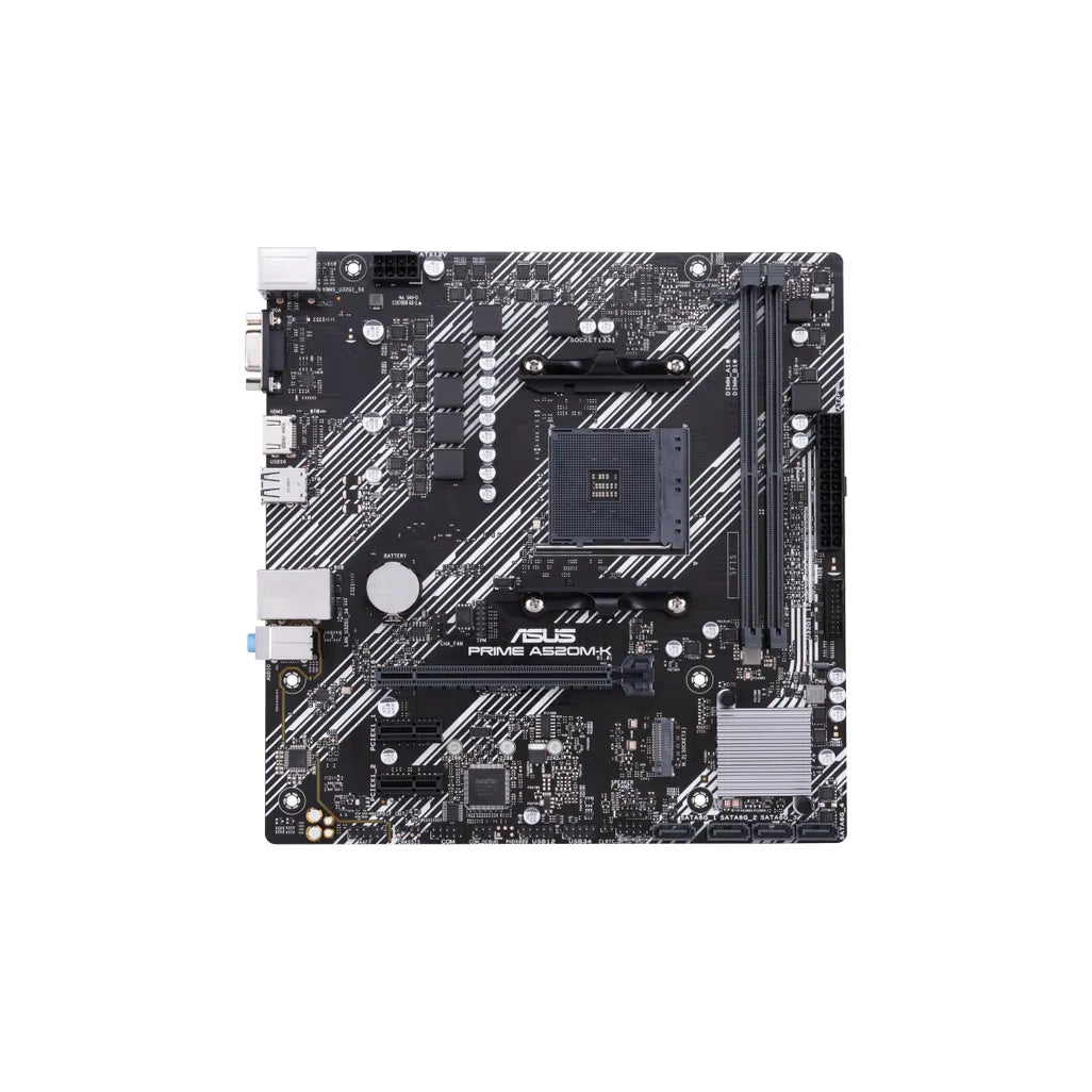 ASUS PRIME A520M-K AMD MainboardAMD A520 (Ryzen AM4) micro ATX motherboard with M.2 support, 1 Gb Ethernet, HDMI/D-Sub, SATA 6 Gbps, USB 3.2 Gen 1 Type-A AMD AMR 1299.00Asus