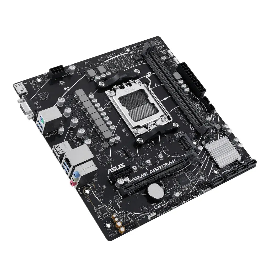 ASUS PRIME A620M-K AMD MainboardAMD A620 micro-ATX motherboard, DDR5, PCIe 4.0 Graphics card and PCIe 4.0 M.2 support, HDMI™, VGA, USB 3.2 Gen 1 Type-A, SATA 6 GbpsR 2199.00Asus