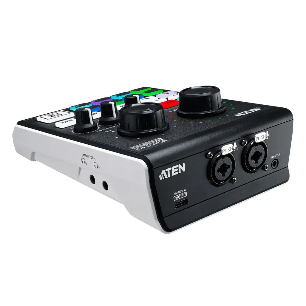 ATEN Podcast AI Audio Mixer | MicLIVE 6-CH, 6 channels, 2.55 W, Black, Grey All-in-one design simplifies audio mixing workflow for podcasting – offers up to 6-channel audio inputs, DSP and AD / DA converter R 4209.00 Aten