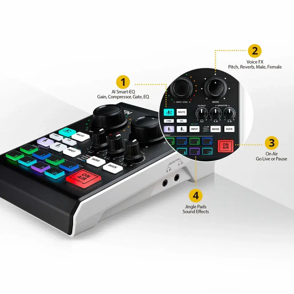 ATEN Podcast AI Audio Mixer | MicLIVE 6-CH, 6 channels, 2.55 W, Black, Grey All-in-one design simplifies audio mixing workflow for podcasting – offers up to 6-channel audio inputs, DSP and AD / DA converter R 4209.00 Aten