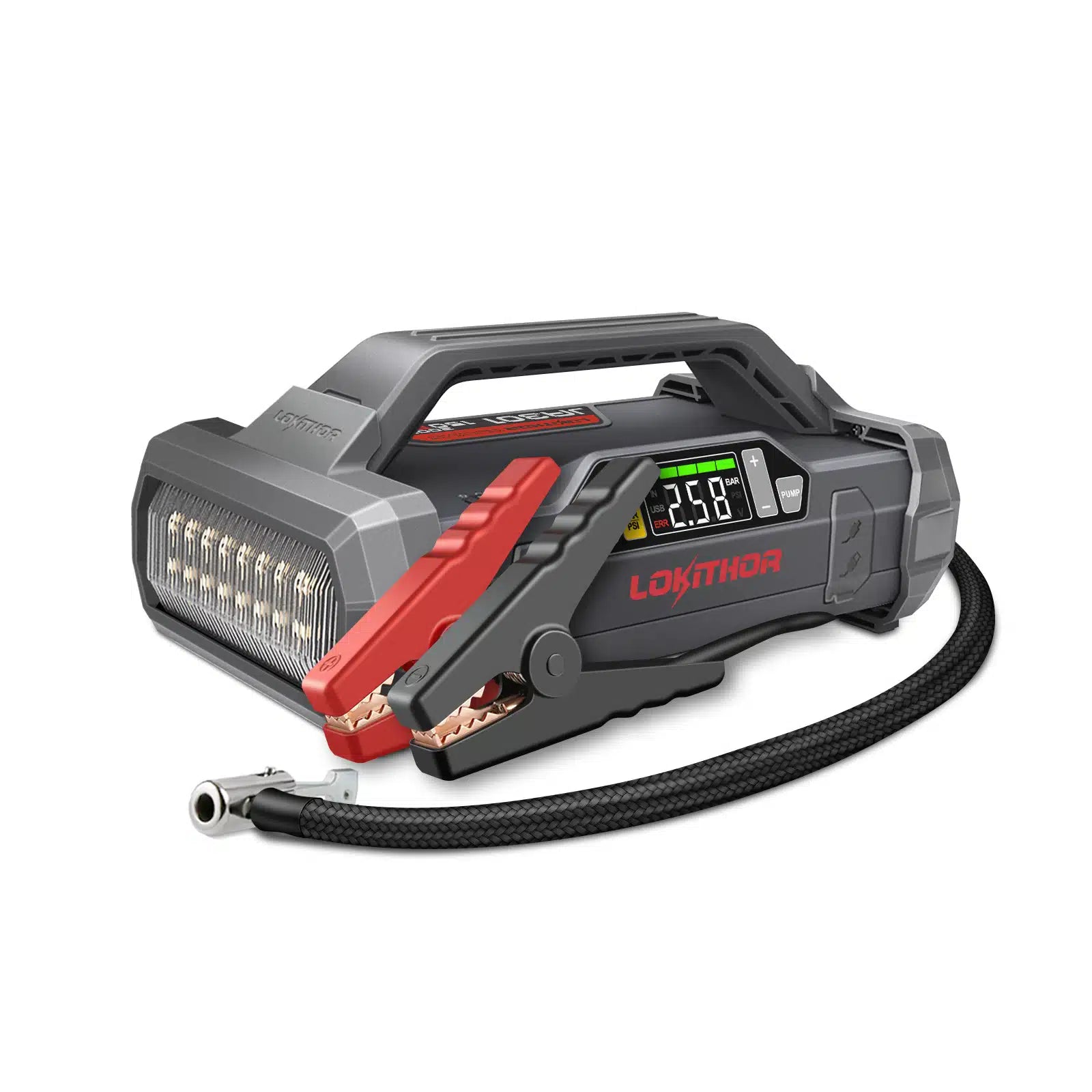 LokiThor 4 in 1 Jumpstarter & Air Inflator LokiThor 4 in 1 Jumpstarter & Air Inflator LED light Will jump up to 8L Petrol and 6L Diesel Dimensions: Charges devices on the go with the built-in USB port R 3799.00 LokiThor