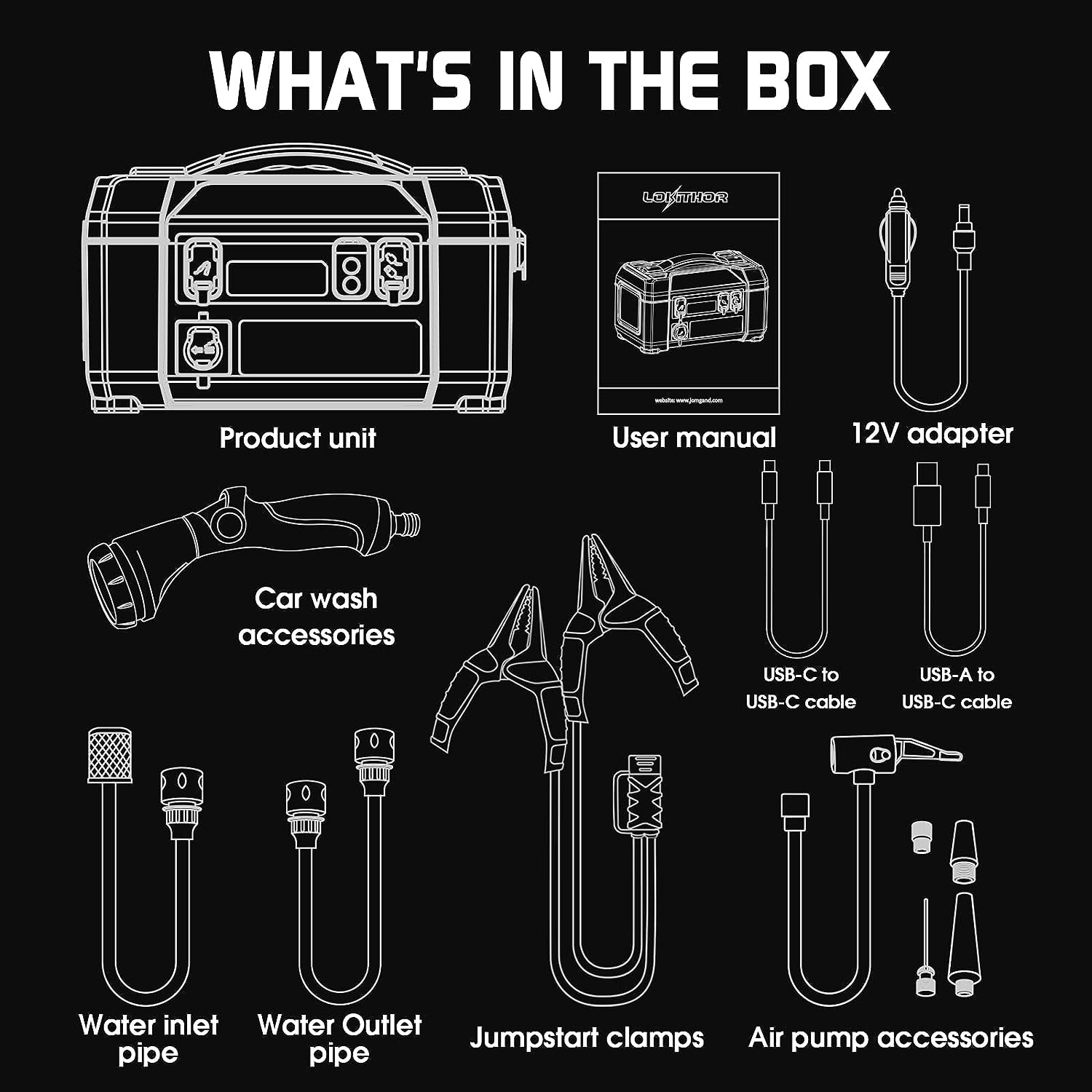 LokiThor 5 In 1 Jump starter, water pump, air inflator, powerbank and LED lighting Industry-first Multifunctional and Portable Product Jump starter, water pump, air inflator,powerbank and LED lighting Engine rating: 8.5L petrol and 6.5L Diesel R 5799.00 L