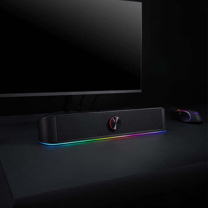 REDRAGON 2.0 Sound Bar ADIEMUS 2 x 3W RGB USB|Aux – BlackThe Redragon 6W Adiemus RGB Gaming Soundbar offers great sound with colourful RGB backlighting effects in one compact speaker. R 499.00Redragon