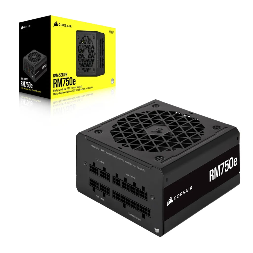 Corsair RM750e, 750 W, 100 - 240 V, 47 - 63 Hz, 5 A, 10 A, 110 W CORSAIR RMe Series Fully Modular Low-Noise Power Supplies with ATX 3.0 and PCIe 5.0 compliance provides quiet, reliable power Corsair R 2909.00