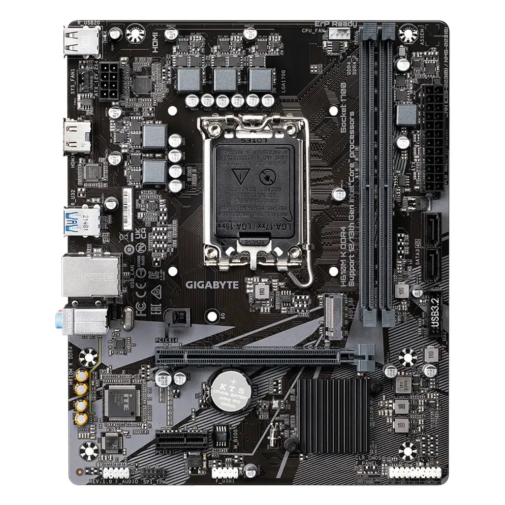 Gigabyte H610M K DDR4 Motherboard - PCIe 4.0* Design, Gen3 x4 M.2, GbE LAN, Anti-Sulfur Resistor, Smart Fan 6 Supports Intel® Core™ 14th/ 13th /12th processors R 1499.00Gigabyte