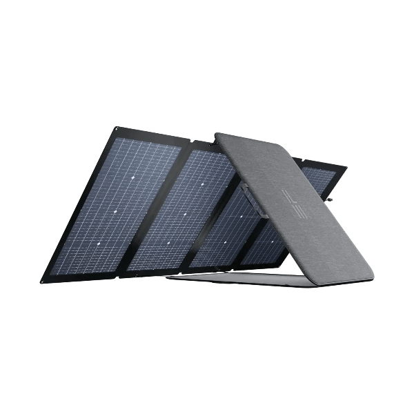 ECOFLOW 220W BI - FACIAL PORTABLE SOLAR PANEL Collect more energy with a two - in - one bifacial design Self - supporting with an adjustable angle - hereUR